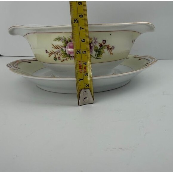 Vintage Maruichi MRU2 Pink Floral Gravy Boat w Attached Underplate, Post WII - Picture 11 of 11
